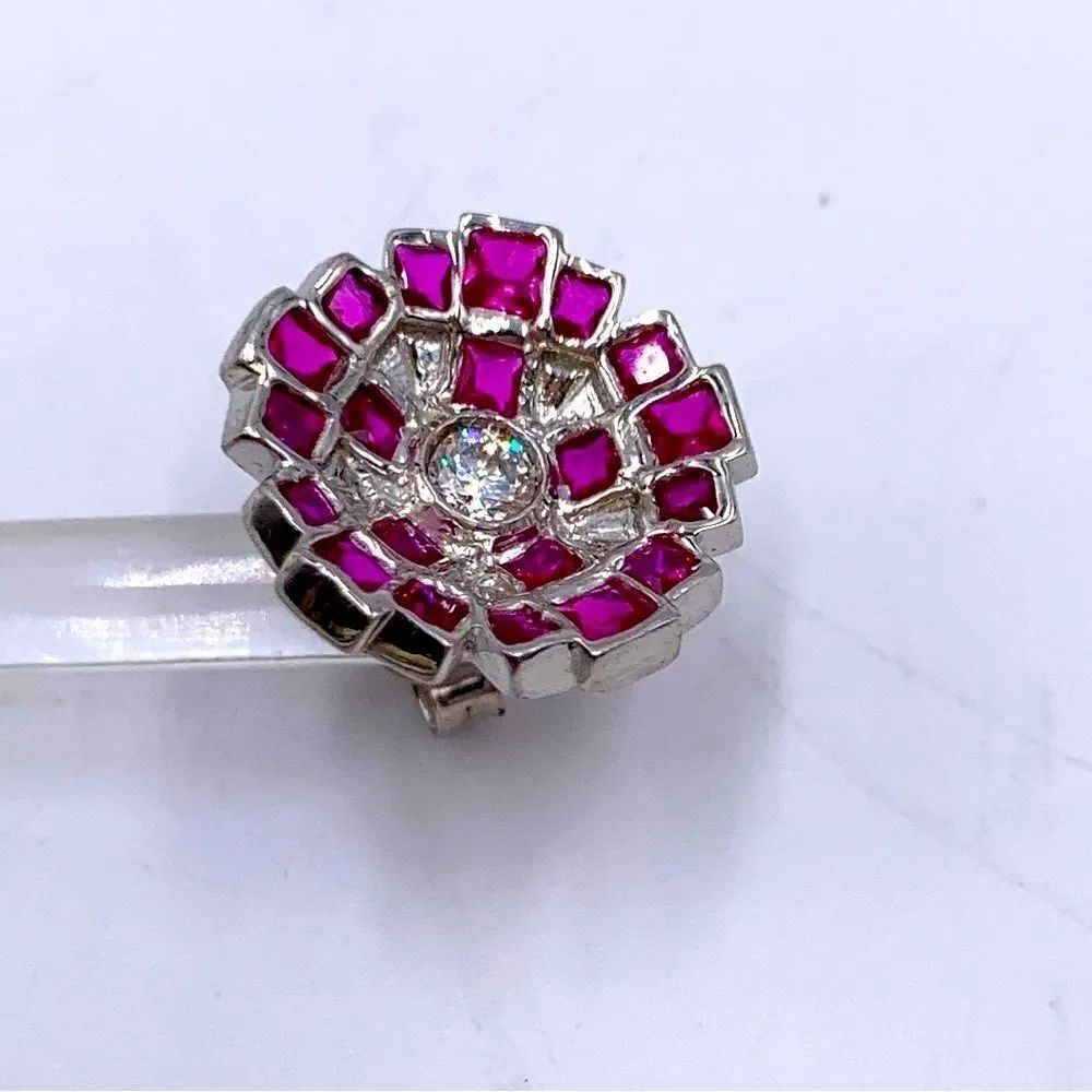 Vintage Art Nouveau Ruby Sterling Silver Dipped In White Gold Earrings